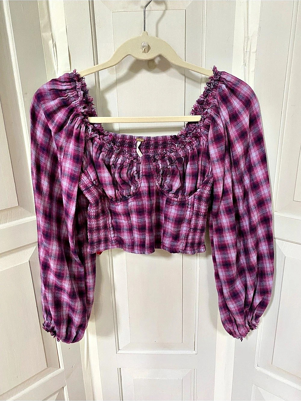 Free People Plaid Flannel Corset Top Purple & Pink Size XS